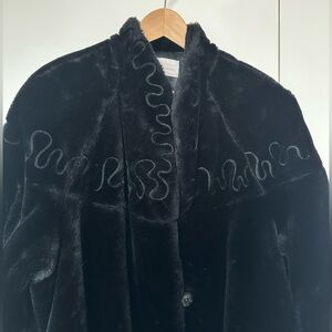Vintage Création Yves Venet Faux Fur Coat w/ Embroidered Trim